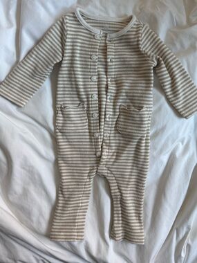 GAP Baby Beige / White Striped Knit Romper